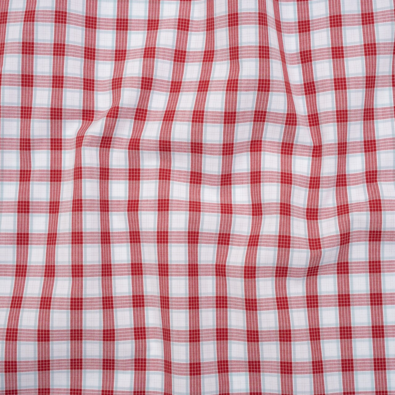 1 Yard Cotton Shirting Red Baby Blue and White Plaid Deadstock